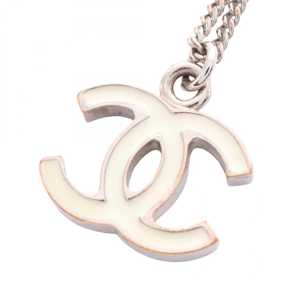 Chanel Coco Mark Necklace, Gold Plated (GP), Women's, Gold/White, 07 V